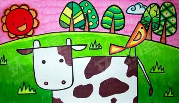 幼儿园油画棒儿童画作品展示环创图片