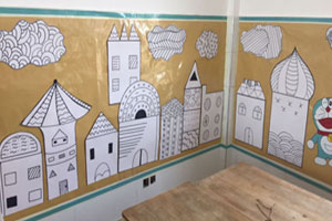 幼儿园建构区墙面黑白城堡画环创图片