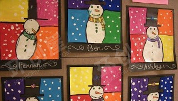 幼儿园冬季手工小雪人作品展示环创图片