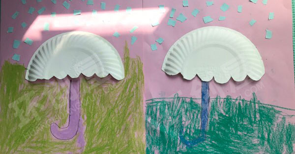 幼儿园美工区蛋糕纸盘制作小雨伞图片