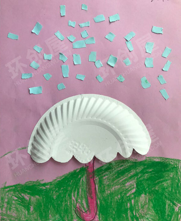 幼儿园美工区蛋糕纸盘制作小雨伞图片