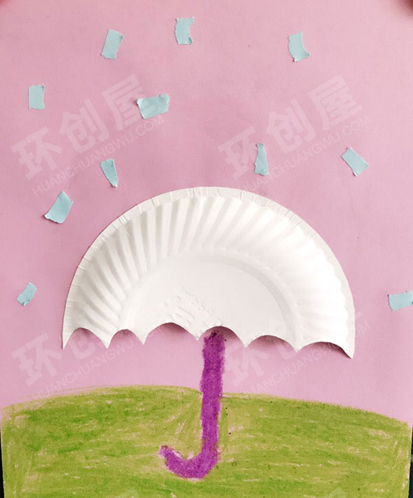 幼儿园美工区蛋糕纸盘制作小雨伞图片