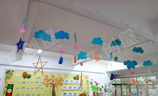 幼儿园鱼线搭配好颜色挂饰环创图片