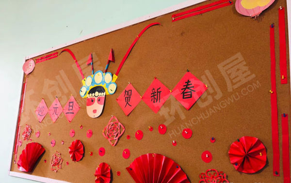 幼儿园主题墙迎元旦贺新春中国风环创图片
