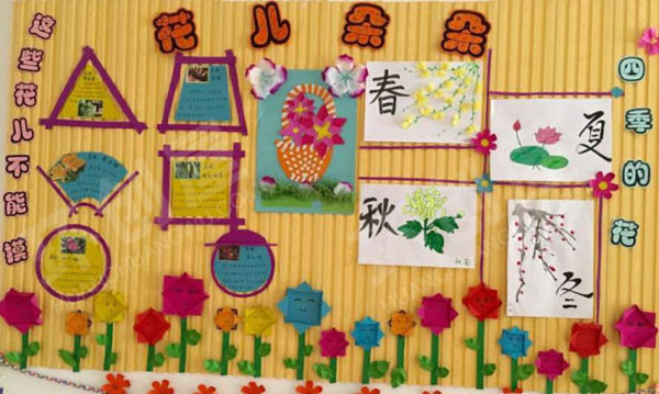 幼儿园主题墙黄色底板各种种子变化环创图片