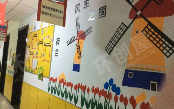 幼儿园走廊墙饰各国建筑环创图片