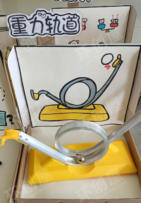 幼儿园科学区材料盒子重力轨道环创图片