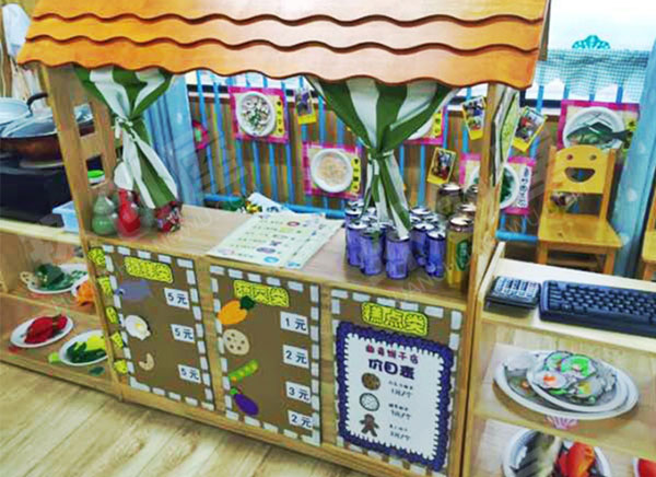 幼儿园角色游戏小餐厅各种美食环创图片