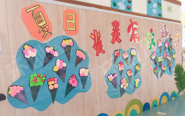 幼儿园走廊墙面夏天的服饰与美味环创图片
