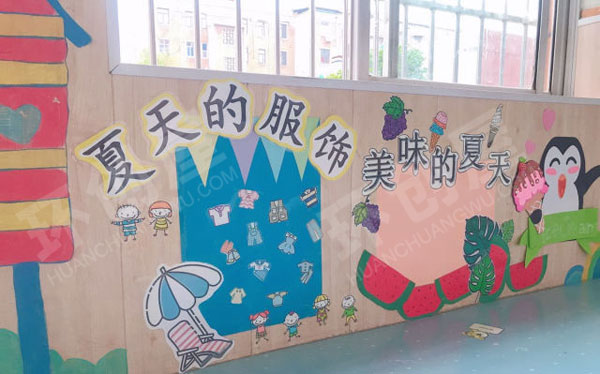 幼儿园走廊墙面夏天的服饰与美味环创图片